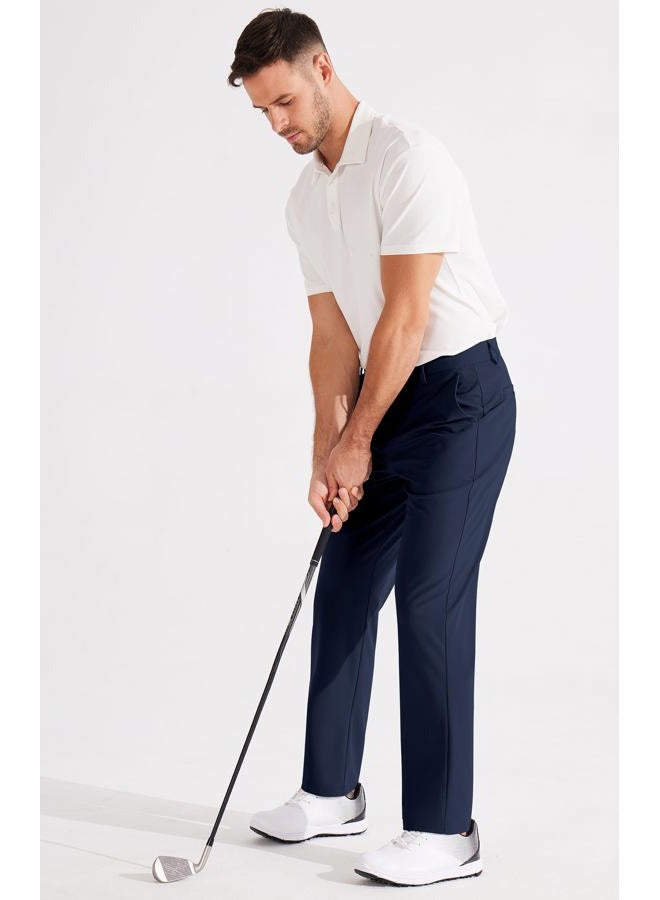 Libin Golf Trousers Men's Long Chino Trousers Men's Regular Fit Stretch Suit Trousers Business Trousers Comfortable Fabric Trousers for Men with 4 Pockets 73 cm Inner Length Navy Blue - Image 5