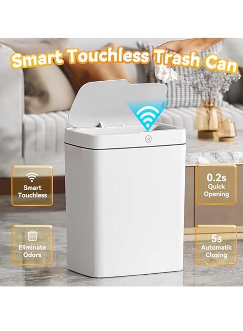 Arabest Automatic Motion Sensor White Trash Can with Lid, 13L Slim Plastic Smart Garbage Can Touchless, Slim Motion Sensor Waterproof Plastic Trash Bins for Bedroom, Office, Kitchen, Toilet - Image 3