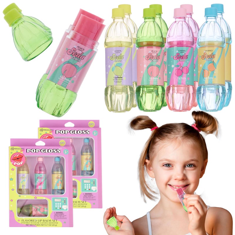 Expressions 8pc Pop Gloss - Novelty Soda Fruity Flavored Lip Balm Set, Vending Machine Soda Lip Balm Collection, Safe and Non-Toxic Lip Gloss Gift Set For Girls - Image 1