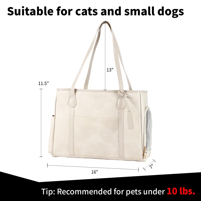 Monanller Stylish Dog Purse Carrier, Leather Pet Carrier Bag for Small Dogs Cats Puppy, Airline Approved Soft-Sided Carrier Beige - Image 2