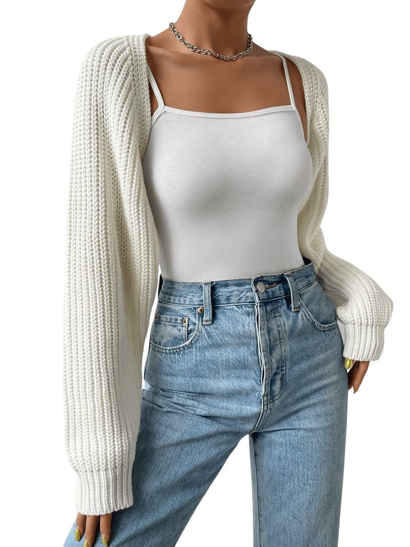 Verdusa Women's Y2k Cropped Cardigan Sweaters Lightweight Knit Open Front Bolero Shrugs Spring Fall Outfits Cream White Medium - Image 4