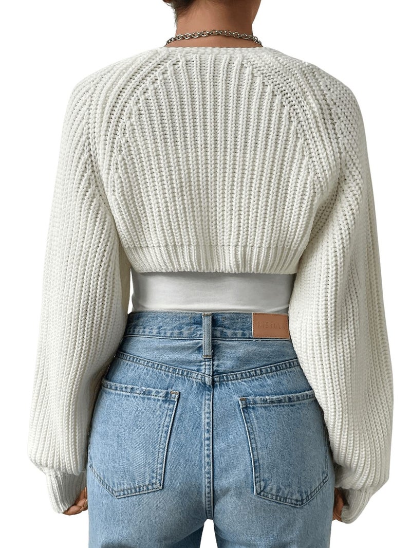 Verdusa Women's Y2k Cropped Cardigan Sweaters Lightweight Knit Open Front Bolero Shrugs Spring Fall Outfits Cream White Medium - Image 2