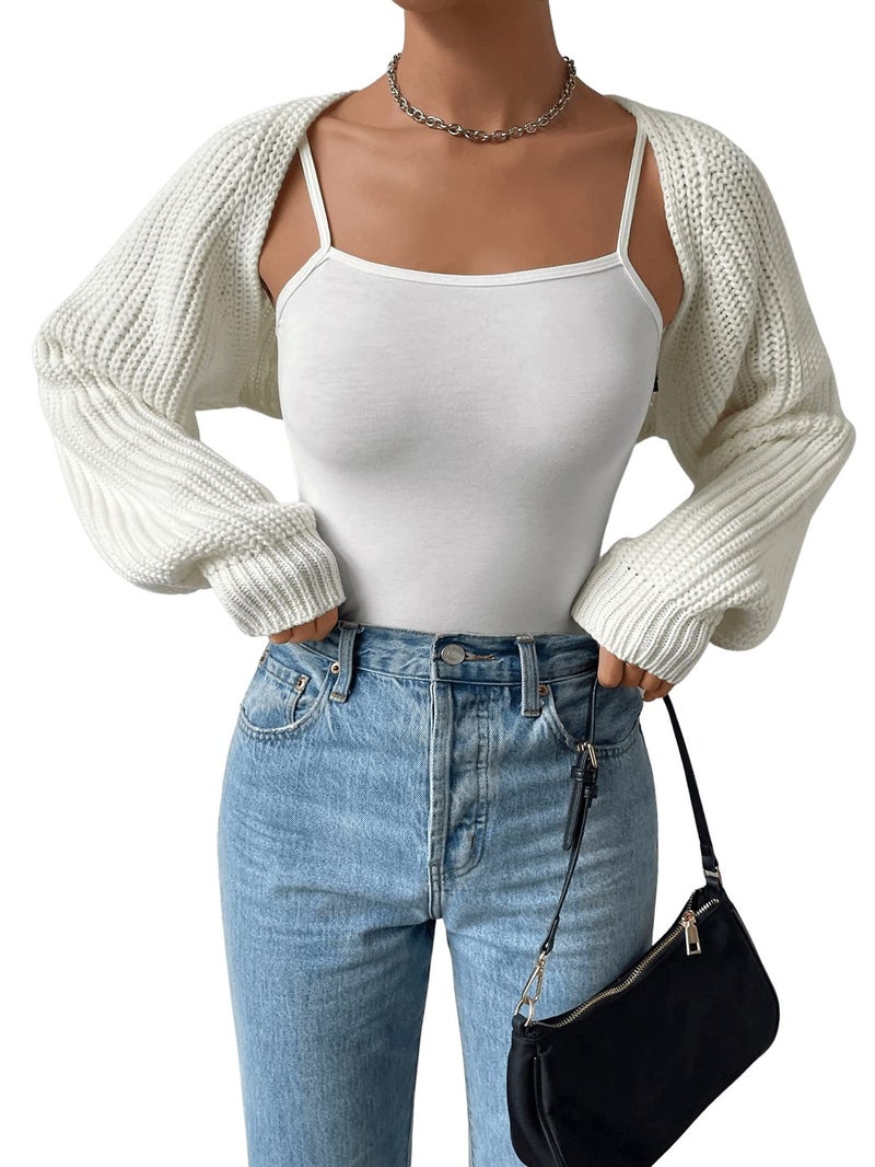 Verdusa Women's Y2k Cropped Cardigan Sweaters Lightweight Knit Open Front Bolero Shrugs Spring Fall Outfits Cream White Medium - Image 5