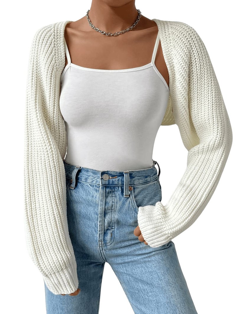 Verdusa Women's Y2k Cropped Cardigan Sweaters Lightweight Knit Open Front Bolero Shrugs Spring Fall Outfits Cream White Medium - Image 1