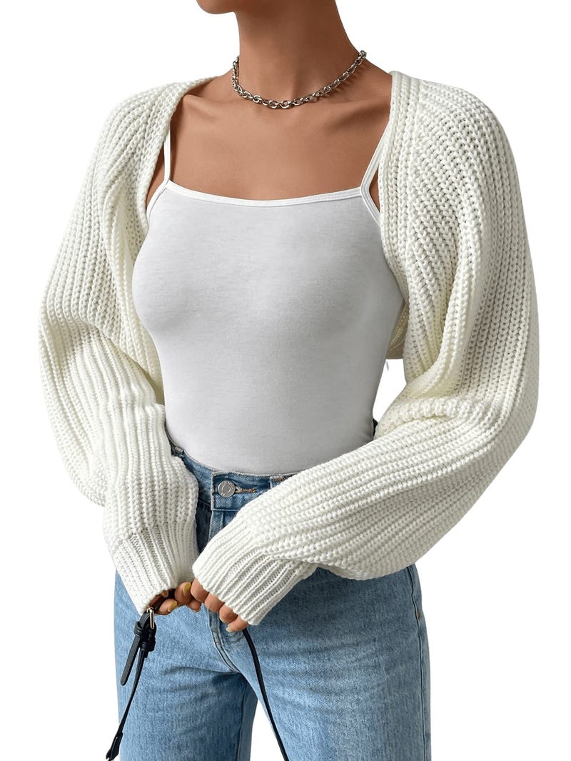 Verdusa Women's Y2k Cropped Cardigan Sweaters Lightweight Knit Open Front Bolero Shrugs Spring Fall Outfits Cream White Medium - Image 3