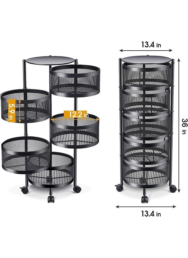 Cady One 5-Tier Revolving Kitchen Organizer, Metal Round Kitchen Storage Rack for Organizing Vegetables and Kitchen Tools, Multipurpose Mesh Home Storage Basket with Wheels, Black  - Image 2