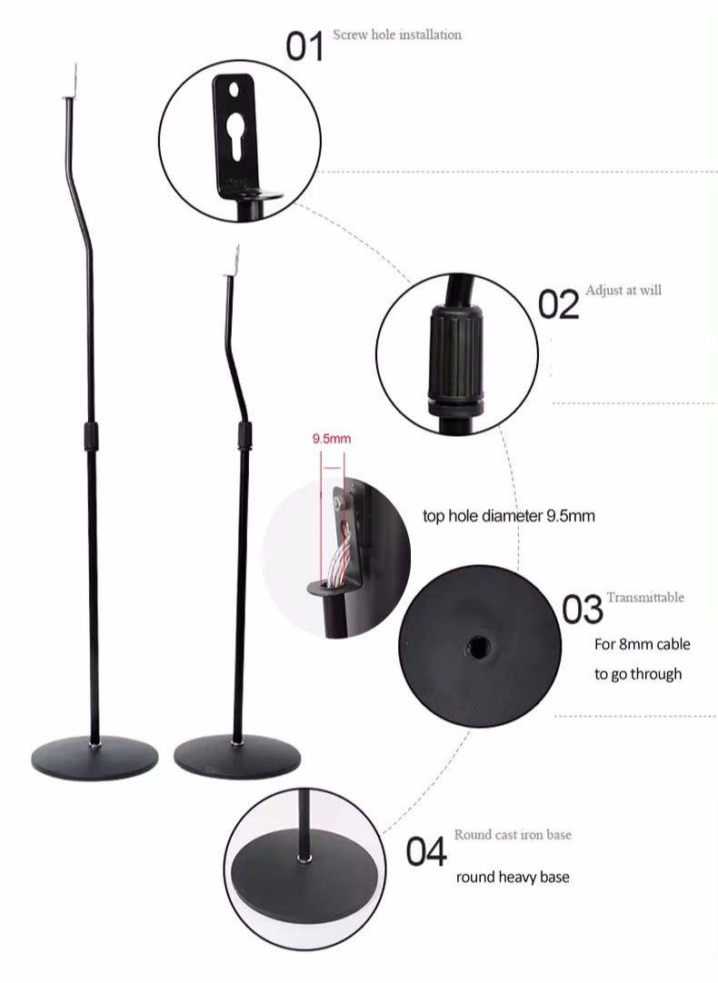 ET-LIFE Adjustable Height Speaker Stand - Extends 31" to 47" - Set of 2 - Black  - Image 4
