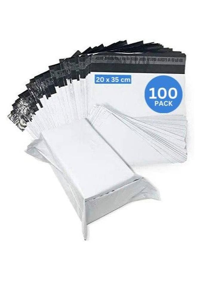 MARKQ حقيبة بريد من البوليستر الأبيض، أكياس شحن ذاتية اللصق مقاس 20 × 35 سم، 100 مغلف لتغليف الملابس البريدية والطرود البريدية - Image 1