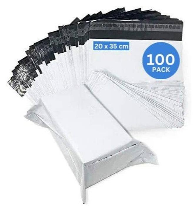 MARKQ حقيبة بريد من البوليستر الأبيض، أكياس شحن ذاتية اللصق مقاس 20 × 35 سم، 100 مغلف لتغليف الملابس البريدية والطرود البريدية - Image 1