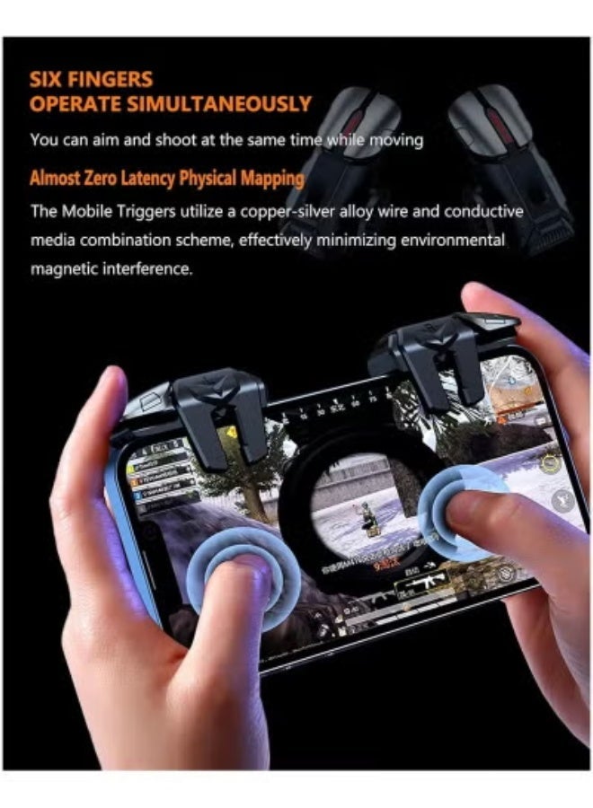 وحدة تحكم في الهاتف المحمول لأجهزة الأندرويد والآيفون مع 2 من الأكمام ذات الأصابع، وحدة تحكم في الألعاب ذات 6 زنادات متوافقة مع لعبة PUBG Mobile، مشغلات الهاتف للألعاب مع التصويب والتصويب الحساس - Image 5