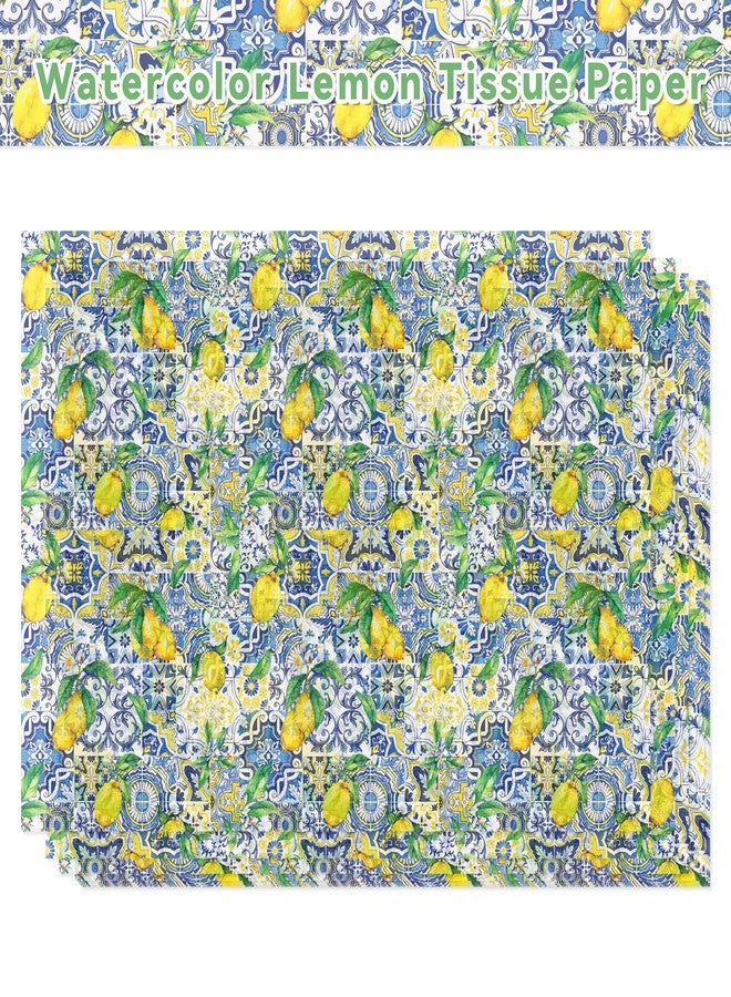 MOZUI 50 Sheets Lemon Pattern Tissue Paper, Summer Fruit Gift Wrapping Papers, Lemon Blue and White Porcelain Design for Bouquet Flower Wrapping, Candy Bag Fillers,Packaging Paper, Gift Boxes, 20 x 14 Inch - Image 4