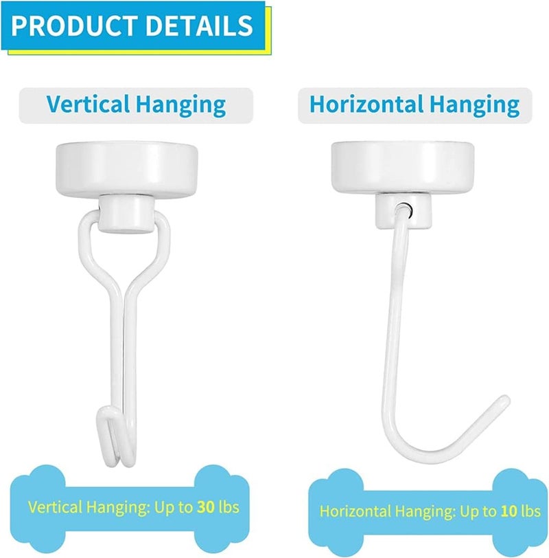 Magnetic Hooks, Heavy Duty Strong Neodymium Magnet Hook 30 Lbs with Rust Proof for Indoor Outdoor Hanging, Refrigerator, Grill, Kitchen, Key Holder, Locker, Classroom, White, Pack of 6 - Image 5