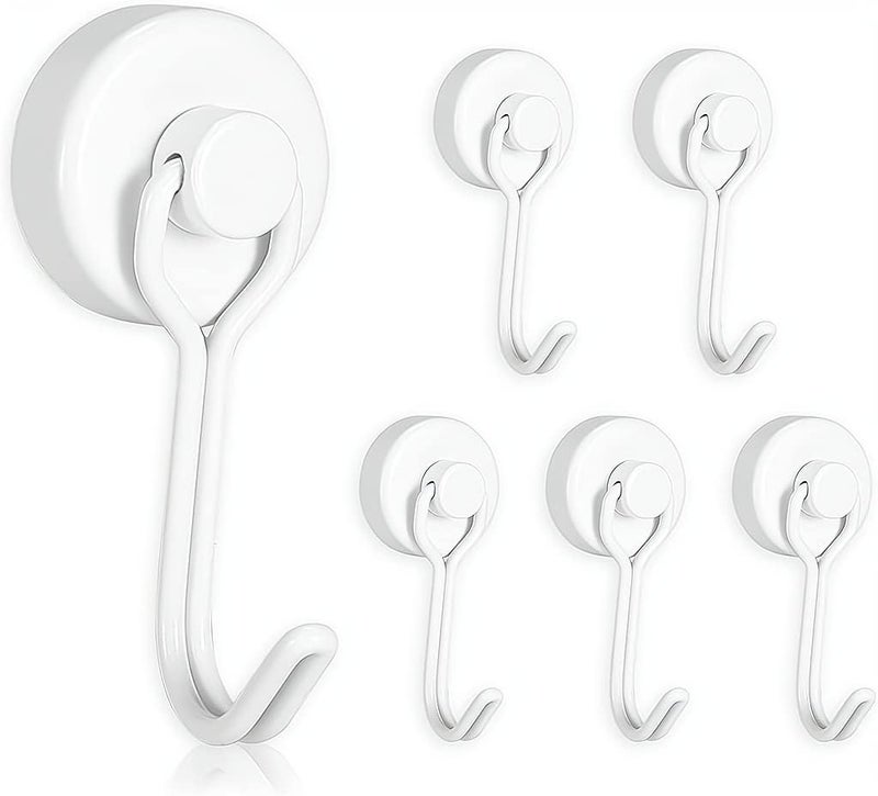 Magnetic Hooks, Heavy Duty Strong Neodymium Magnet Hook 30 Lbs with Rust Proof for Indoor Outdoor Hanging, Refrigerator, Grill, Kitchen, Key Holder, Locker, Classroom, White, Pack of 6 - Image 1