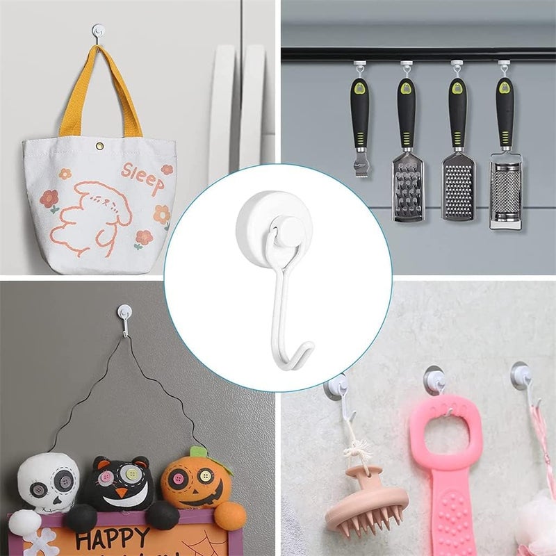 Magnetic Hooks, Heavy Duty Strong Neodymium Magnet Hook 30 Lbs with Rust Proof for Indoor Outdoor Hanging, Refrigerator, Grill, Kitchen, Key Holder, Locker, Classroom, White, Pack of 6 - Image 2