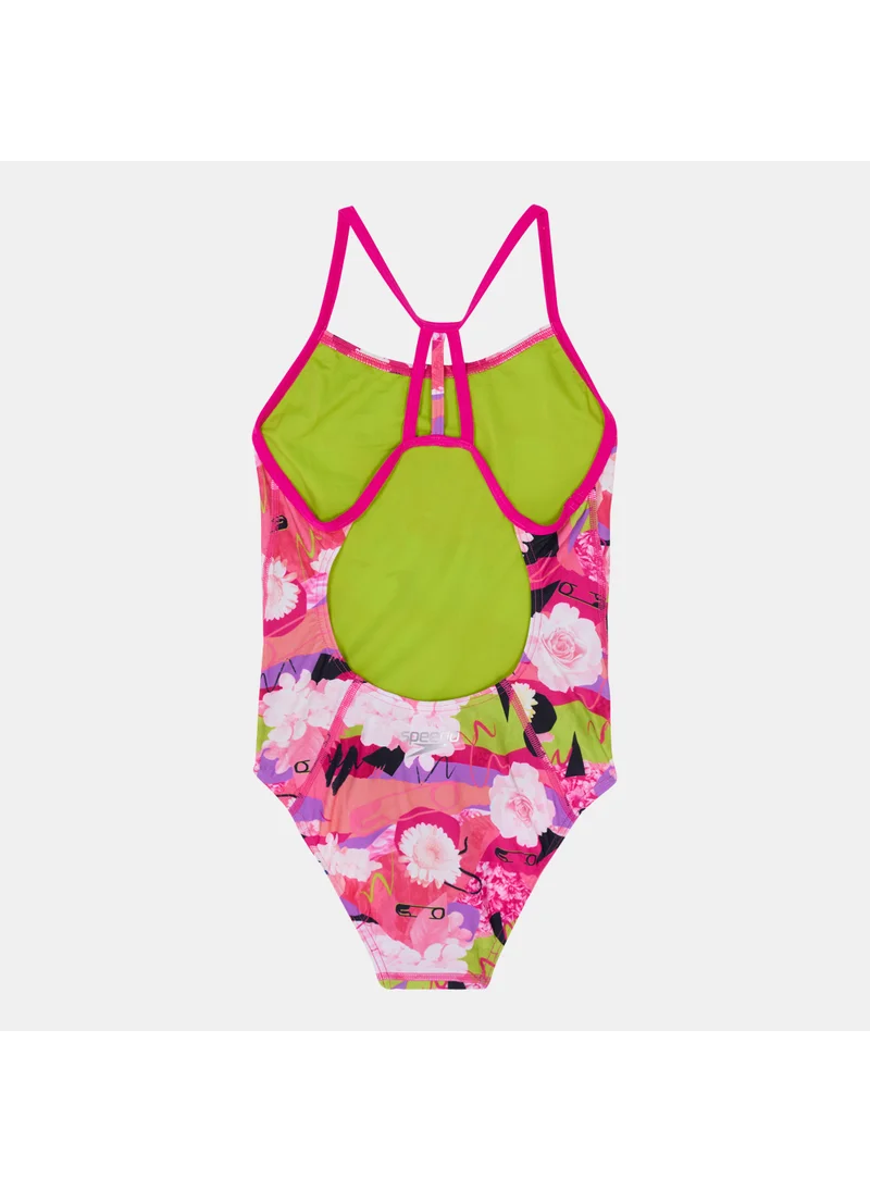 speedo Kids' Punk Floral Lane Line Back Allover Print Swimsuit