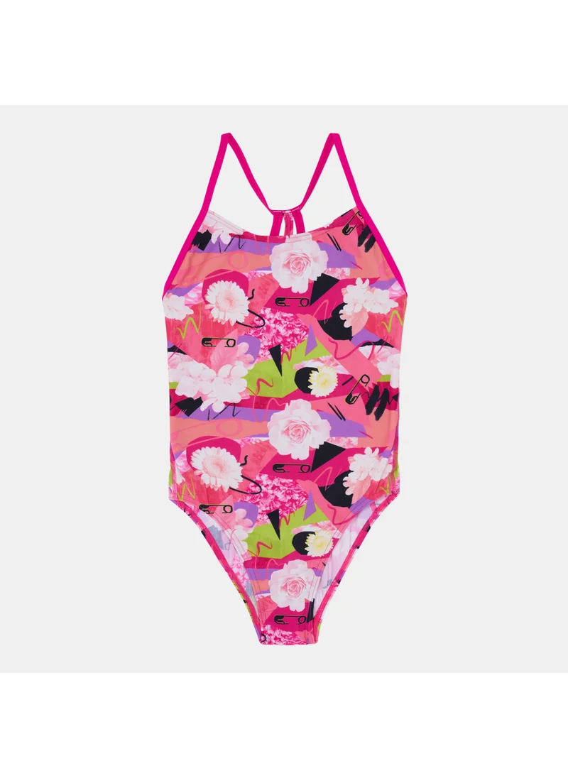 speedo Kids' Punk Floral Lane Line Back Allover Print Swimsuit