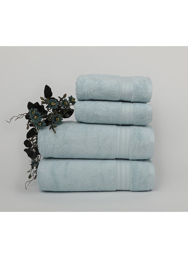White Rose 4 Piece Bathroom Towel Set -HARMONY - 650 GSM - 100% Cotton Terry - 2 Bath Towel 70X140 cm & 2 Hand Towel 50x90 cm-Premium Touch-Quick Dry - Super Absorbent-Light Blue  - Image 1
