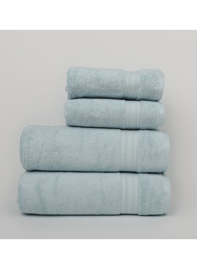 White Rose 4 Piece Bathroom Towel Set -HARMONY - 650 GSM - 100% Cotton Terry - 2 Bath Towel 70X140 cm & 2 Hand Towel 50x90 cm-Premium Touch-Quick Dry - Super Absorbent-Light Blue  - Image 2