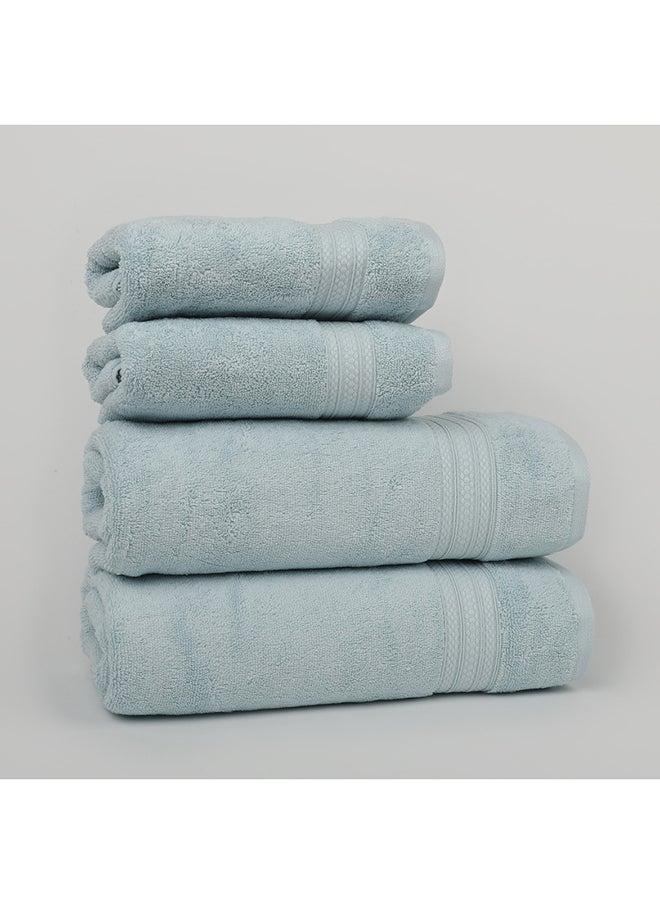 White Rose 4 Piece Bathroom Towel Set -HARMONY - 650 GSM - 100% Cotton Terry - 2 Bath Towel 70X140 cm & 2 Hand Towel 50x90 cm-Premium Touch-Quick Dry - Super Absorbent-Light Blue  - Image 3