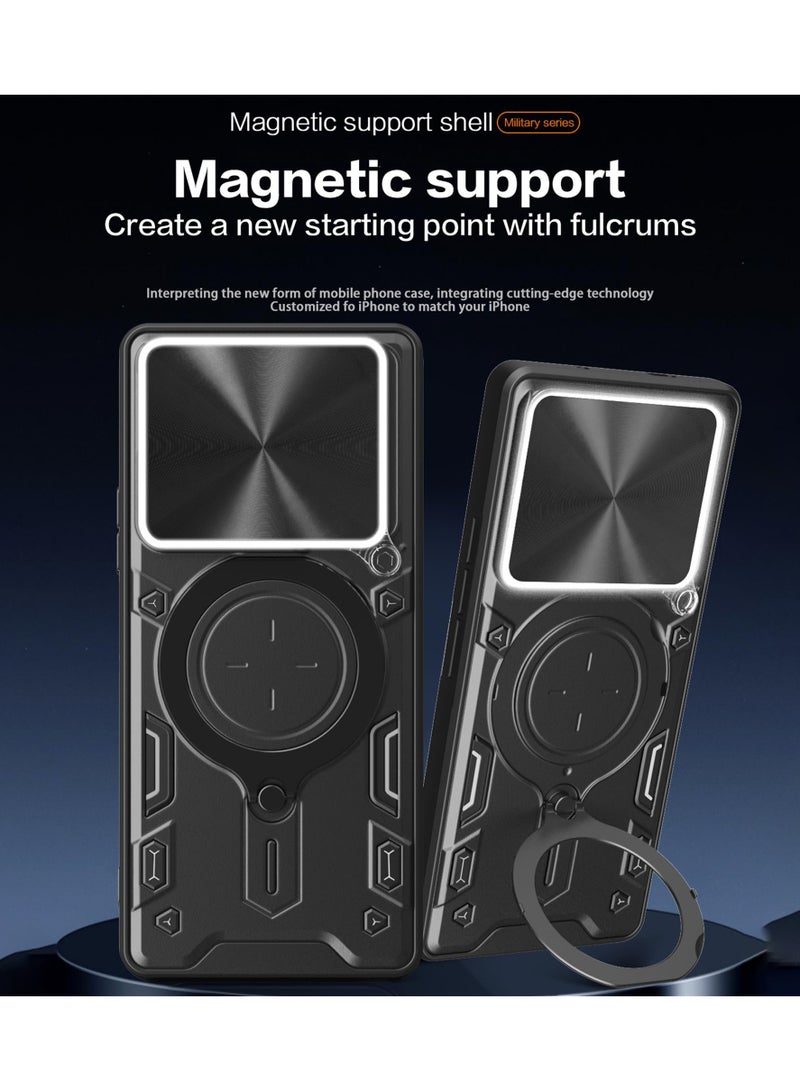 for realme C61 4G/ C63 4G Case, Slide Camera Lens Cover, Magnetic Ring Holder Kickstand Protective Phone Case for realme C61 4G/ C63 4G, Black - Image 2