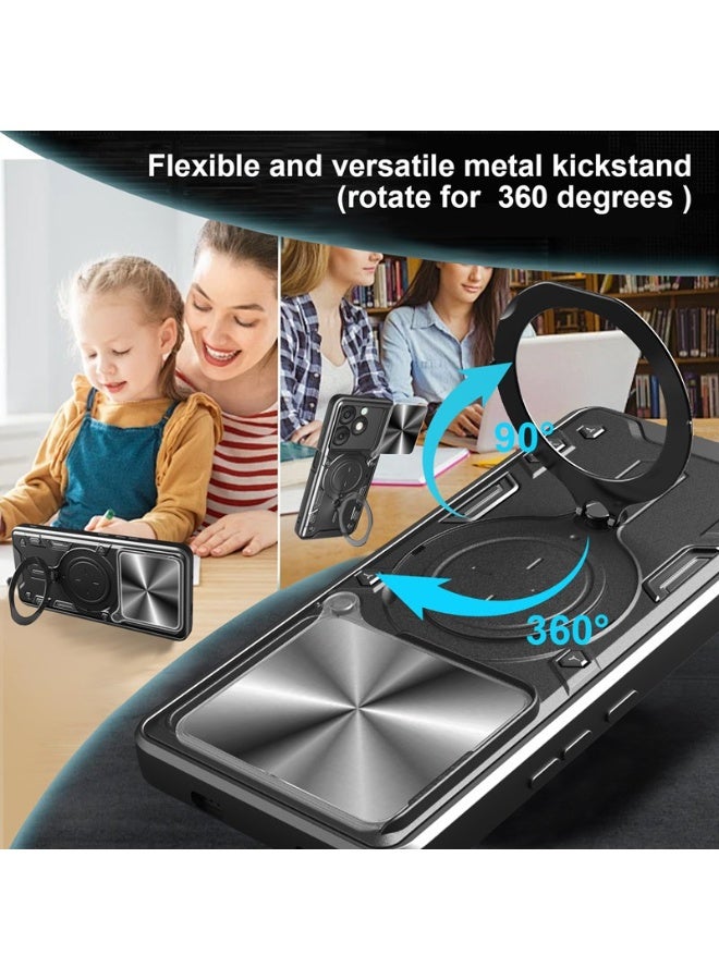 for realme C61 4G/ C63 4G Case, Slide Camera Lens Cover, Magnetic Ring Holder Kickstand Protective Phone Case for realme C61 4G/ C63 4G, Black - Image 5