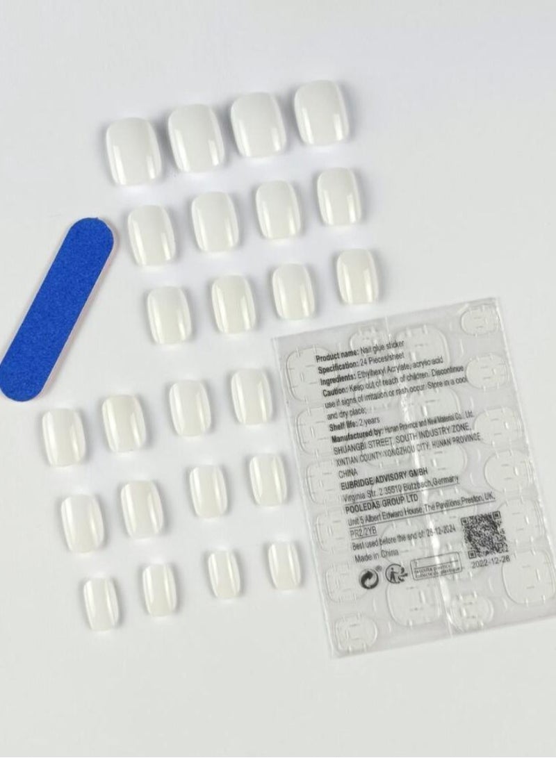 اظافر تركيب مزينة باللون الأبيض الصافي 24 قطعة - Image 3