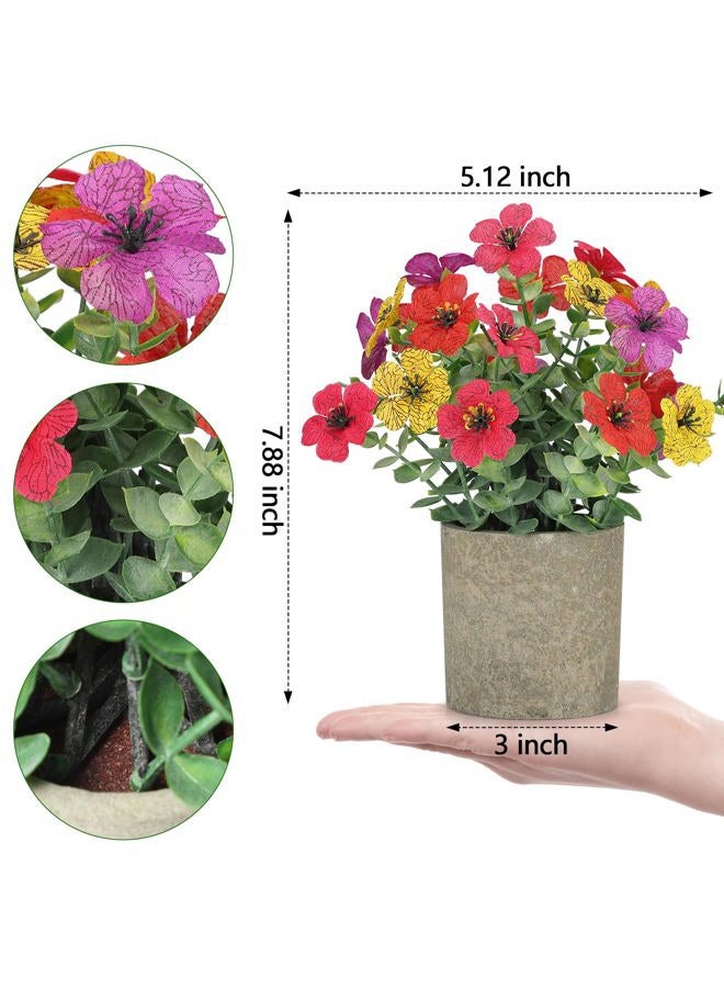 FAVOWREATH 2 Pack Small Fake Plants Potted Artificial Plants Artificial Flowers Potted Faux Flower Daisy with Eucalyptus Leaves for Home Decor Office Room Farmhouse Indoor Table Bathroom Decor（Colorful） - Image 2