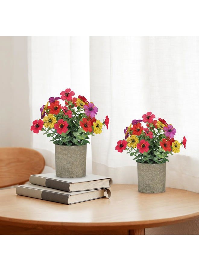 FAVOWREATH 2 Pack Small Fake Plants Potted Artificial Plants Artificial Flowers Potted Faux Flower Daisy with Eucalyptus Leaves for Home Decor Office Room Farmhouse Indoor Table Bathroom Decor（Colorful） - Image 3