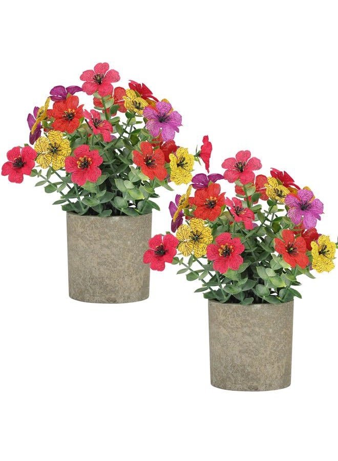 FAVOWREATH 2 Pack Small Fake Plants Potted Artificial Plants Artificial Flowers Potted Faux Flower Daisy with Eucalyptus Leaves for Home Decor Office Room Farmhouse Indoor Table Bathroom Decor（Colorful） - Image 1