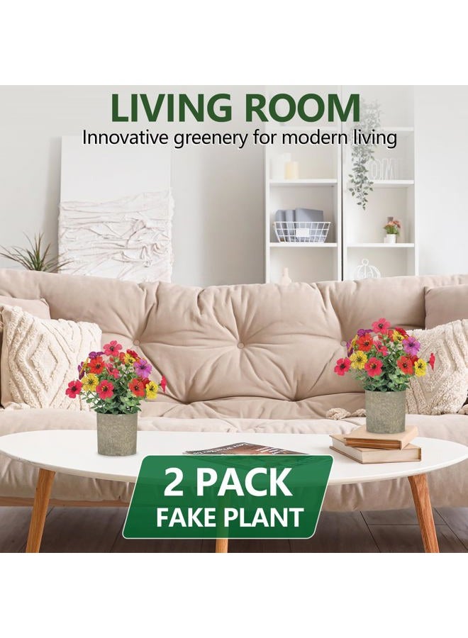 FAVOWREATH 2 Pack Small Fake Plants Potted Artificial Plants Artificial Flowers Potted Faux Flower Daisy with Eucalyptus Leaves for Home Decor Office Room Farmhouse Indoor Table Bathroom Decor（Colorful） - Image 5