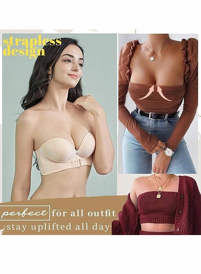 KASTWAVE Women Strapless Front Buckle Lift Bra, Girl Push Up Adjustable Breathable Bra Invisible Wirefree Bra, Women Bandeau Bra Padded Strapless Bralette Top Bra - Image 5