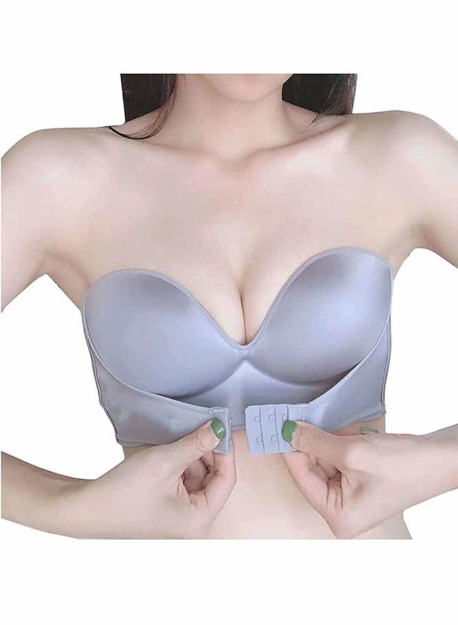 KASTWAVE Women Strapless Front Buckle Lift Bra, Girl Push Up Adjustable Breathable Bra Invisible Wirefree Bra, Women Bandeau Bra Padded Strapless Bralette Top Bra - Image 2