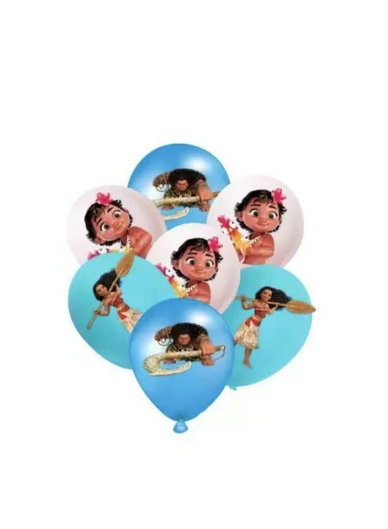 Moana Ocean Adventure Moana Birthday Party Decoration Set: Balloons, Cake Stand, Spiral Hanging Decorations, Balloon Flags  - Image 2