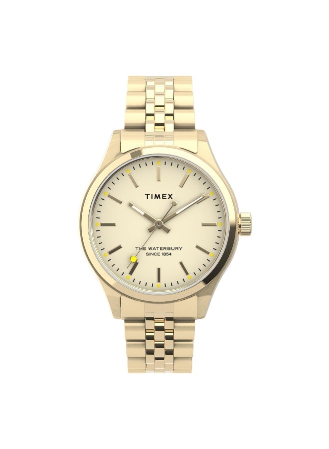 تيميكس ساعة TIMEX للنساء بهيكل من الفولاذ المقاوم للصدأ الذهبي وسوار من الفولاذ المقاوم للصدأ الذهبي - Image 1