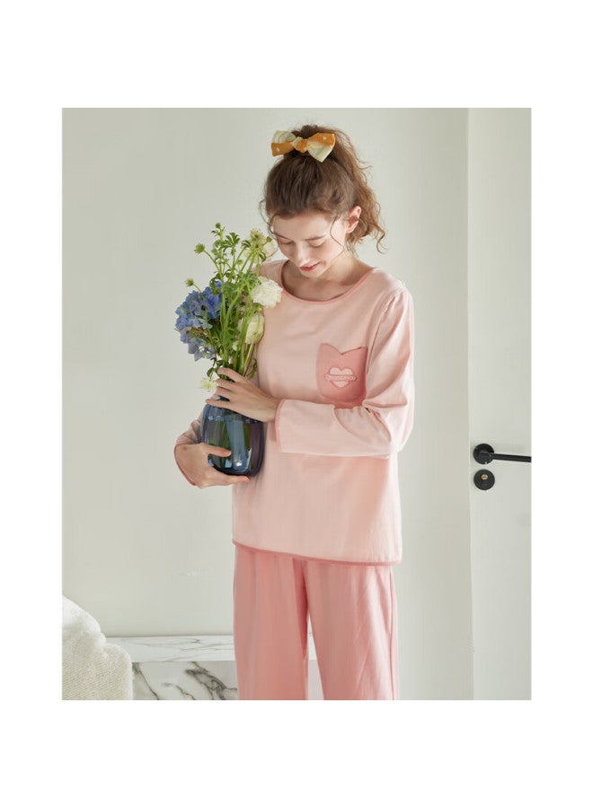 Fenton Fenteng Women's Pure Cotton Pajamas Spring And Autumn Long Sleeve Set Sweet Casual Home Wear Pink S - Image 1