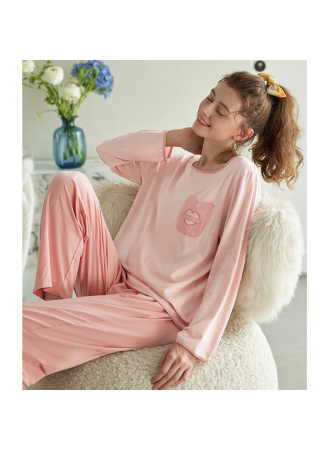 Fenton Fenteng Women's Pure Cotton Pajamas Spring And Autumn Long Sleeve Set Sweet Casual Home Wear Pink S - Image 3