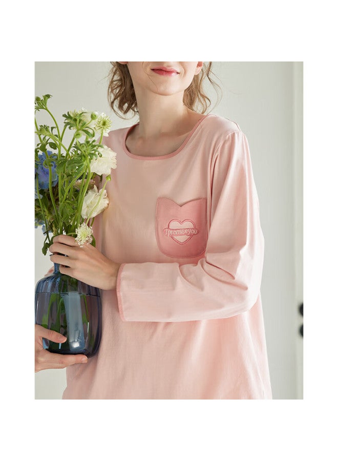 Fenton Fenteng Women's Pure Cotton Pajamas Spring And Autumn Long Sleeve Set Sweet Casual Home Wear Pink S - Image 2