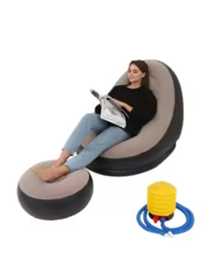 Earss Lazy Couch Inflatable Flocked Velvet Sofa Recliner with Footstool and Air Pump – Comfortable Fluffy Seat for Indoor & Outdoor Use – Portable Lounge Chair for Home, Camping, Balcony, Garden & Travel - Image 1