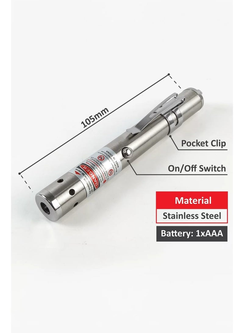 HUONJE Laser Pointer Pen – Stainless Steel with Clip - Image 1