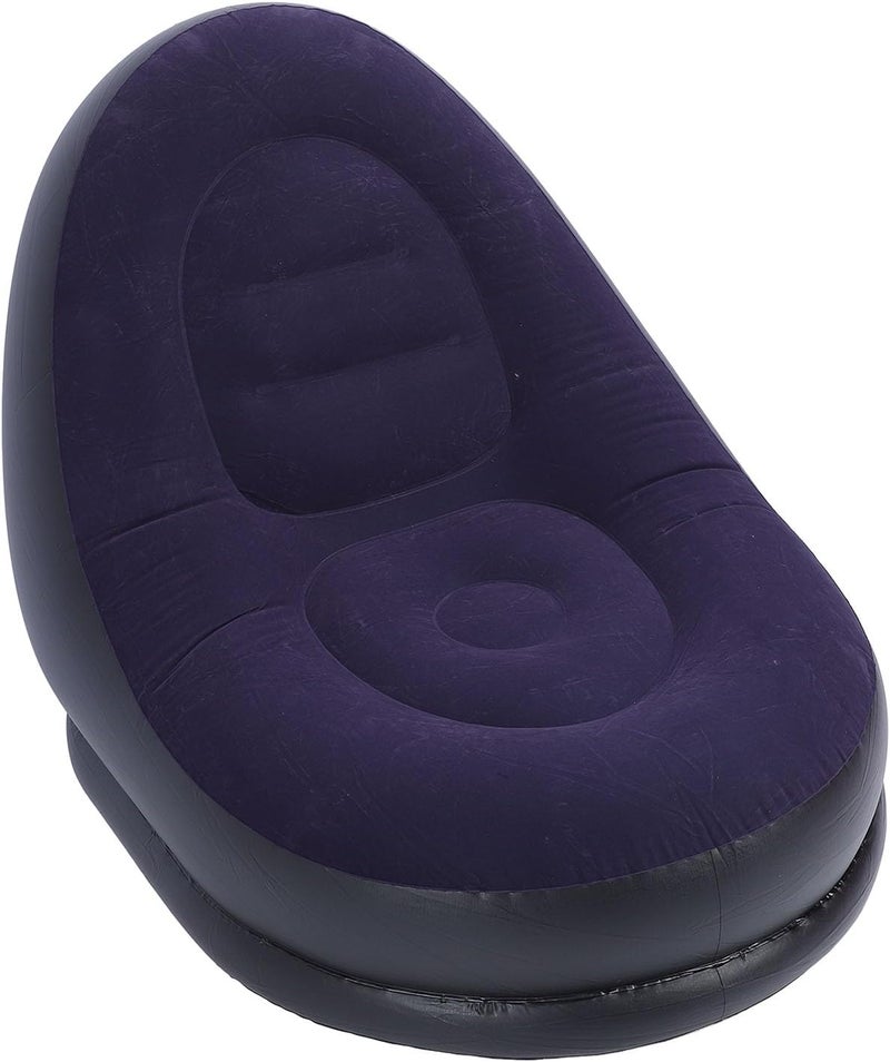 Inflatable Sofa Chair Ergonomic Simple Lounge Chair with Footstool for Living Room Backyard Garden Relaxation PVC Material (Dark Blue) - Image 3