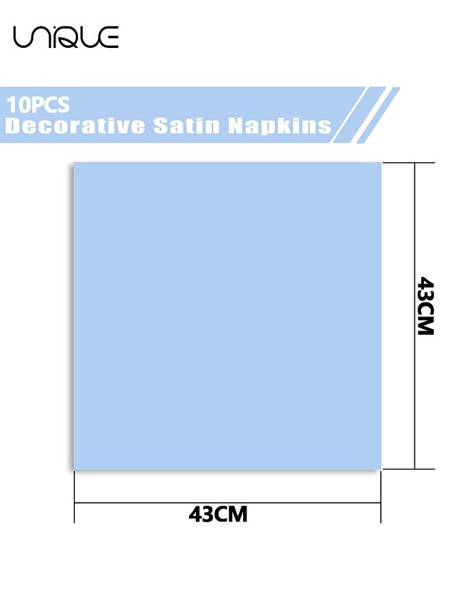 Captaintech 10 Pcs Satin Napkins - Square Table Napkins - 17x17 Soft Dinner Napkins Elegant Silk Napkins for Dinner Wedding Parties - Soft Smooth Fabric Washable Napkins for Parties - Weddings and Dinners - Light Blue - Image 2