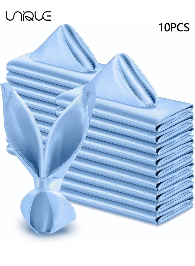 Captaintech 10 Pcs Satin Napkins - Square Table Napkins - 17x17 Soft Dinner Napkins Elegant Silk Napkins for Dinner Wedding Parties - Soft Smooth Fabric Washable Napkins for Parties - Weddings and Dinners - Light Blue - Image 1