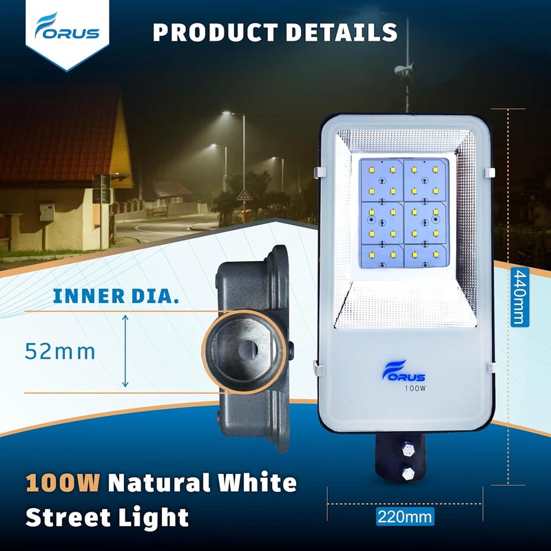 Forus 100W LED Street Light – Waterproof Outdoor Street Lamp, Natural White Energy-Saving High Lumen LED Road Light for Home, Garden, Parking, Pathways & Factory Lighting | 5-Year Warranty | 1 Pc - Image 5