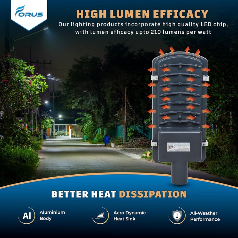 Forus 100W LED Street Light – Waterproof Outdoor Street Lamp, Natural White Energy-Saving High Lumen LED Road Light for Home, Garden, Parking, Pathways & Factory Lighting | 5-Year Warranty | 1 Pc - Image 4