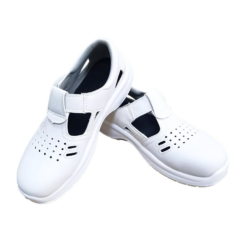 Factory wholesale PU bottom anti-smashing anti-puncture anti-slip labor protection shoes sandals breathable anti-static steel toe safety shoes 34; white - Image 2