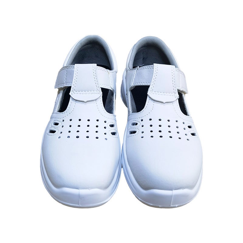 Factory wholesale PU bottom anti-smashing anti-puncture anti-slip labor protection shoes sandals breathable anti-static steel toe safety shoes 34; white - Image 5