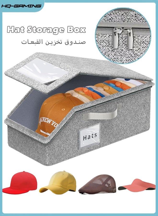 HQ-GAMING Stackable Hat Storage for Baseball Caps, Baseball Cap Organizer with See-Through Window, Holds up to 12 Caps Hat Organizer for Closet, Sturdy Snapback Boxes with Cardboard, Grey - Image 1