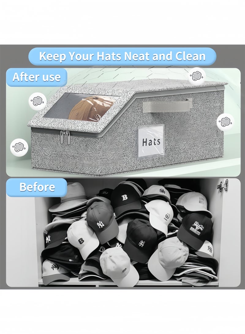 HQ-GAMING Stackable Hat Storage for Baseball Caps, Baseball Cap Organizer with See-Through Window, Holds up to 12 Caps Hat Organizer for Closet, Sturdy Snapback Boxes with Cardboard, Grey - Image 4