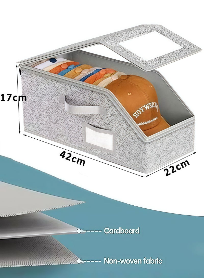 HQ-GAMING Stackable Hat Storage for Baseball Caps, Baseball Cap Organizer with See-Through Window, Holds up to 12 Caps Hat Organizer for Closet, Sturdy Snapback Boxes with Cardboard, Grey - Image 2
