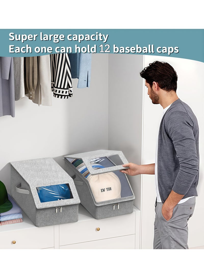 HQ-GAMING Stackable Hat Storage for Baseball Caps, Baseball Cap Organizer with See-Through Window, Holds up to 12 Caps Hat Organizer for Closet, Sturdy Snapback Boxes with Cardboard, Grey - Image 3